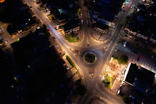 Gorgeous Aerial Night View of illuminated Luton Town of England UK, Drone's high Angle Footage. photo