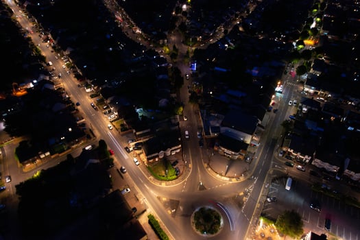 Gorgeous Aerial Night View of illuminated Luton Town of England UK, Drone's high Angle Footage. photo