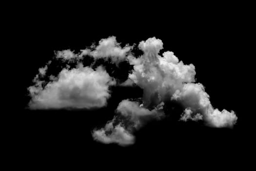 Separate white clouds on a black background have real clouds. White cloud isolated on a black background realistic cloud. white fluffy cumulus cloud isolated cutout on black background photo