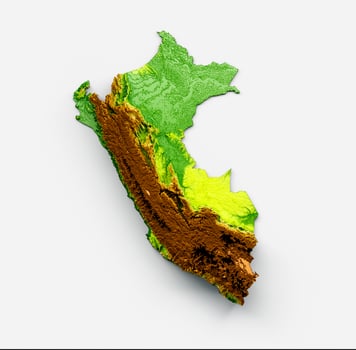 Peru Map Shaded relief Color Height map on white Background 3d illustration photo