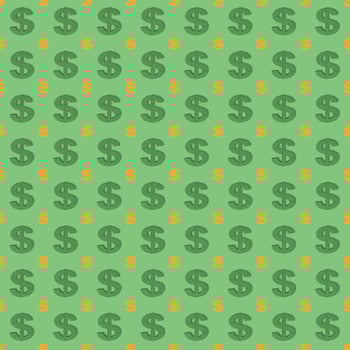 Set of Isolated big dark green and small yellow puzzle dollars with clipping path 3d render on green background. Seamless texture pattern. 3D illustration. photo