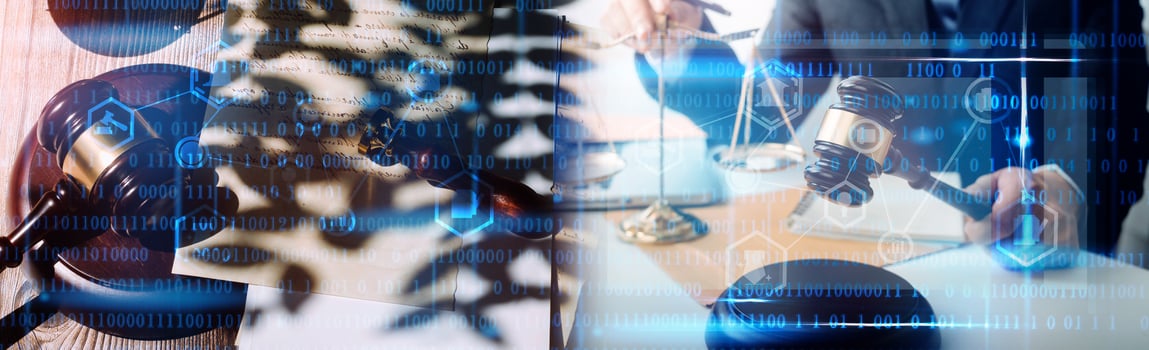 Business and lawyers discussing contract papers with brass scale on desk in office. Law, legal services, advice, justice and law concept picture with film grain effect photo