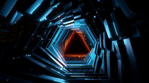 Abstract 3D illustration inside a blue room with blue neon. photo