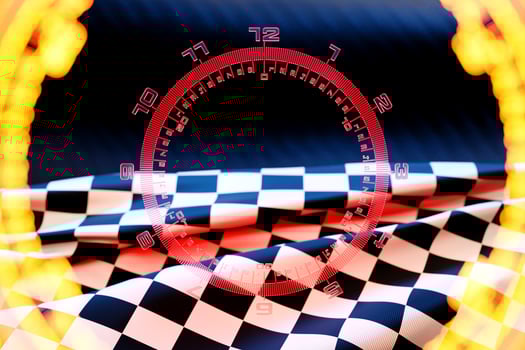 Stopwatch in realistic style on chekered race flag. Classic  stopwatch. 3S illustration photo