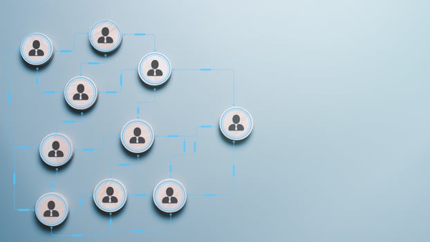 Global business network connection through global communication technology, that requires modern wireless internet and large data storage with innovative cloud, wooden blocks laid on blue background. photo