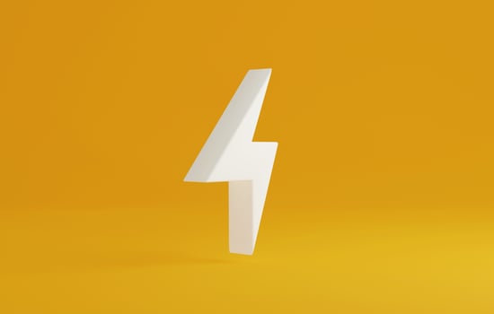 White lightning icon on yellow background. photo