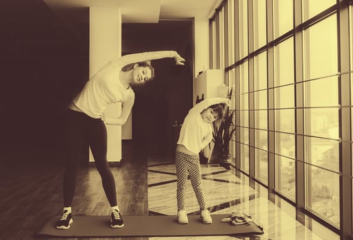 Charming family spends time in the gym photo