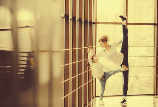 Charming family spends time in the gym photo