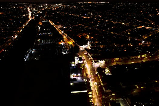 Beautiful Night Aerial View of British City, High Angle Drone's Footage of Luton Town of England UK photo