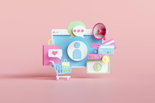 Shopping Online on Mobile phone Application Concept, Digital marketing promotion of digital stores, web and Advertising. 3D illustration.. photo