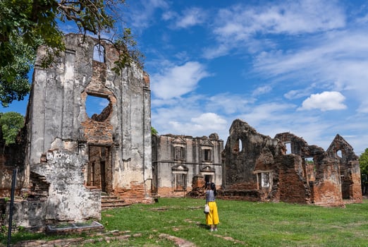 Adult Woman Taking Photo of Wichayen House While Travel to Lopburi Thailand
