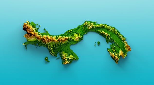 Panama Map Shaded relief Color Height map on the sea Blue Background 3d illustration photo