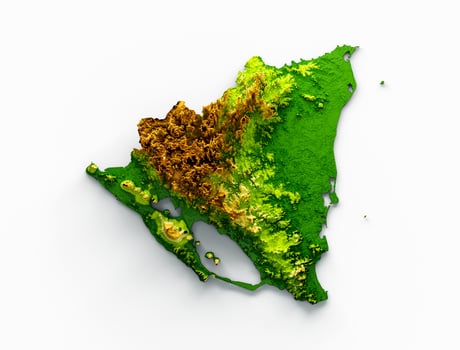 Nicaragua Map Shaded relief Color Height map on the sea Blue Background 3d illustration photo