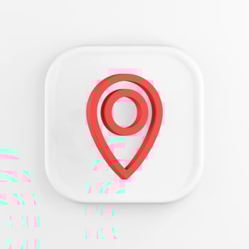 3d rendering square white icon button key red location symbol isolated on white background. photo
