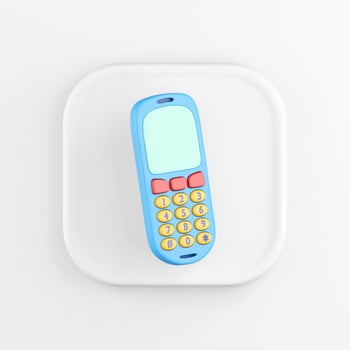 3d rendering square white icon button blue mobile phone key isolated on white background. photo