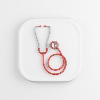 Medical stethoscope icon. 3D rendering white square button key, interface element. photo