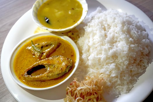 Lunch Served With Hilsa Fish photo