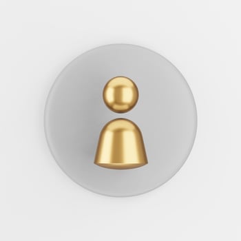 Person golden symbol icon. 3d rendering gray round key button, interface ui ux element. photo