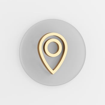 Location gold symbol linear outline icon. 3d rendering gray round key button, interface ui ux element. photo