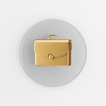 Golden briefcase icon. 3d rendering gray round key button, interface ui ux element. photo