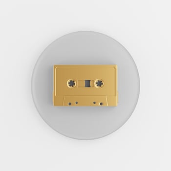 Golden cassette icon. 3d rendering gray round key button, interface ui ux element. photo