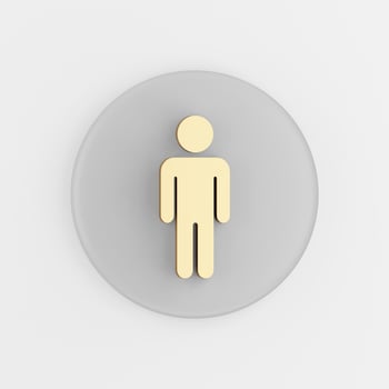 Minimalistic flat outline golden man icon. 3d rendering round gray key button, interface ui ux element. photo