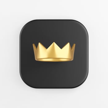 Golden crown icon. 3d rendering of black square key button, interface ui ux element. photo
