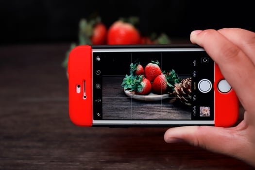 strawberries in a wooden tray photo