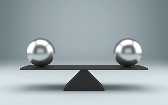Equal spheres balancing on a seesaw 3d illustration photo