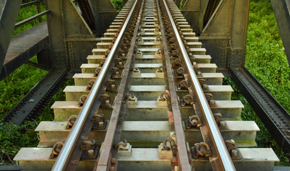 black steel railway bridge structure concept technology civil engineering transportation high speed rail travel photo
