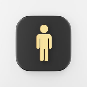 Minimalistic flat outline golden man icon. 3d rendering black square key button, interface ui ux element. photo