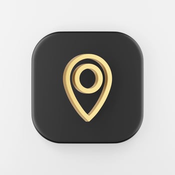 Location gold symbol linear outline icon. 3d rendering black square button key, interface ui ux element. photo