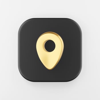 Location gold symbol icon. 3d rendering black square button key, interface ui ux element. photo