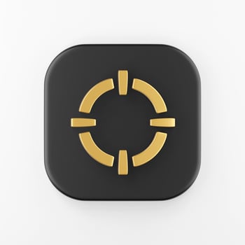 Gold target icon. 3d rendering black square key button, interface ui ux element. photo