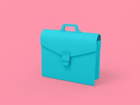 Blue single color briefcase on pink monochrome background. Minimalistic design object. 3d rendering icon ui ux interface element. photo