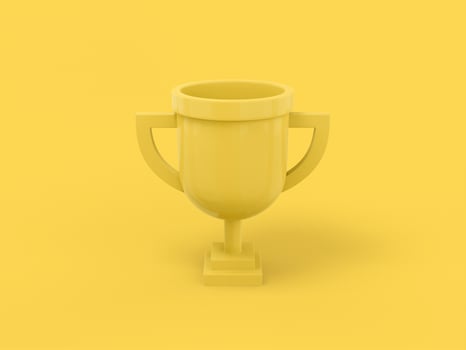 Yellow single color prize cup on yellow monochrome background. Minimalistic design object. 3d rendering icon ui ux interface element. photo