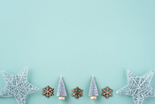Top view of Christmas holiday background. Composition of festive ornament decor flatlay. photo