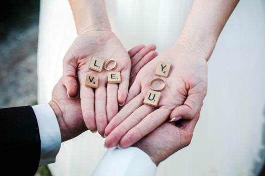 Cute message Love you in hands . photo