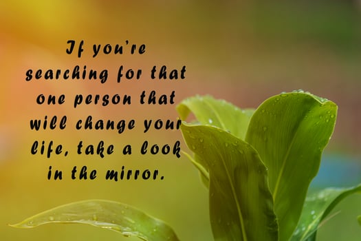 Motivational quote with fresh green nature and blurred leaf background. photo