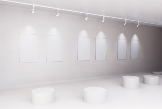 Empty room interior with white canvas in the gallery. photo