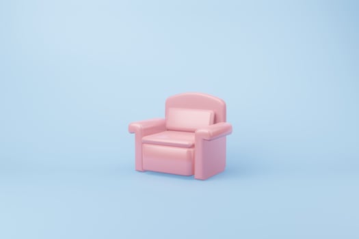 Pink armchair Sofa with 3D illustration, Empty seat luxury sofa light blue background photo