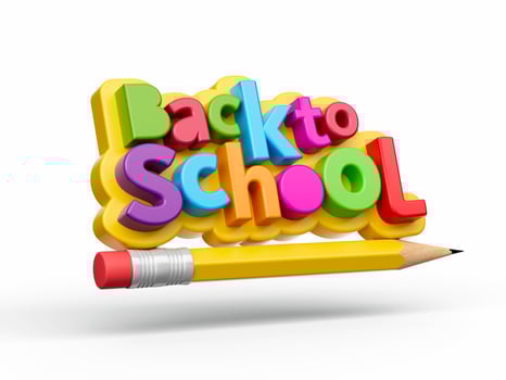 Back to school banner flying Pencil rocket on white background 3d illustration photo