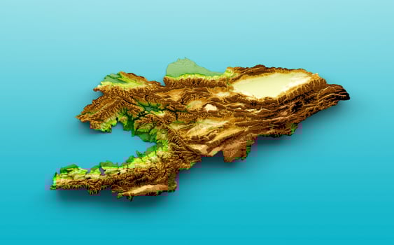 Kyrgyzstan Map Shaded relief Color Height map on the sea Blue Background 3d illustration photo
