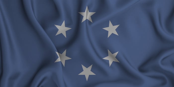 Realistic waving flag of Micronesia, 3d illustration photo