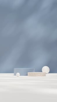 3d rendering mockup template of terrazzo and blue podium in portrait with white sphere and shadow photo