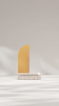 3d rendering image mockup of terrazzo podium in portrait with yellow and frosted glass backdrop photo