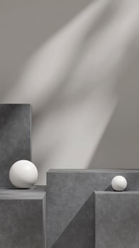 Portrait concrete podium sun shadow white wall with sphere 3d rendering product mockup template photo