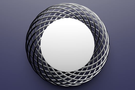 3D illustaration of a    silver torus. Fantastic cell. Simple geometric shapes photo