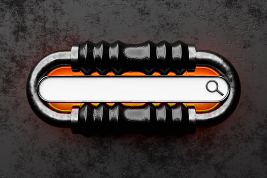 3d illustration of an internet search page a metal chain link . Search bar  icons photo