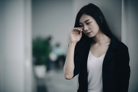 Asian beautiful girl feel alone in the forest,Sad woman concept,Thailand people,Lady sadness about love from boyfriend,She feeling broken heart photo